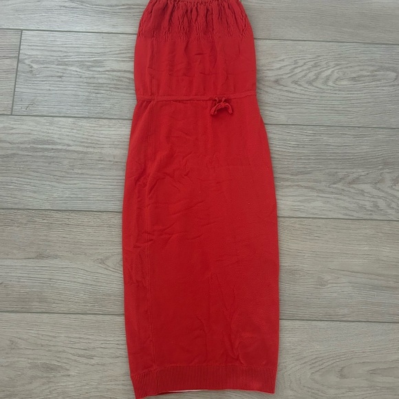 By Egreis Elegant Strapless Red Midi Dress Tie Waist Small - Picture 2 of 5